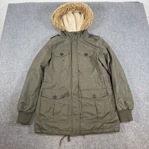Levi's Parka Jacket Womens S‎ Green Sherpa Lined Faux Fur Hood Utility Pockets